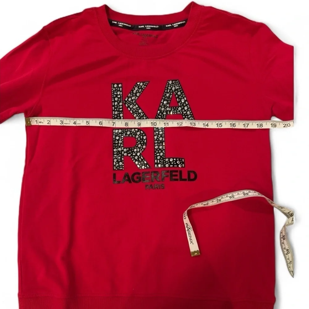 Karl Lagerfeld Paris Embellished Logo Red Sweatshirt Pullover Women’s Sz S - Picture 9 of 10